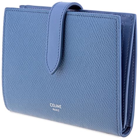 Celine Ladies Slate Blue Medium Strap Wallet in Grained Calfskin